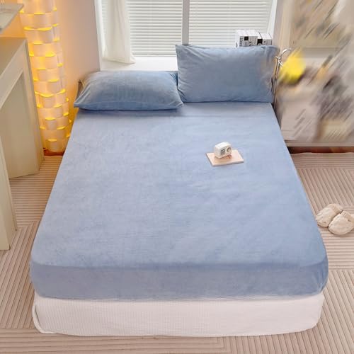 JIANINGHOME Sábana bajera ajustable de franela de algodón cepillado de 180 x 200 pulgadas, sábana bajera de franela para cama individual, doble, super king