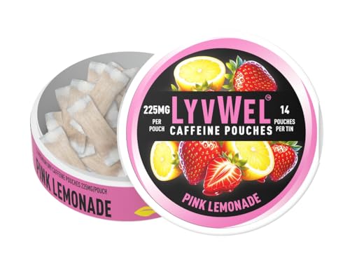 Image of LyvWel 225mg Caffeine Pouches, Guarana-Powered Energy Pouches, Nootropic Pouches, Nicotine Free Pouches & Tobacco-Free, 1-Pack, 14 Pouches Pink Lemonade