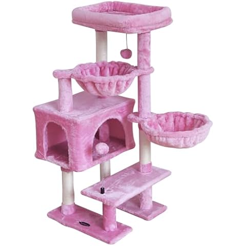 KIYUMI Cat Tree Cat Tower Condo with Sisal Scratching Post for Indoor Cats Cat Tree Cat Furniture with Hammock Perch and Kitten Ball Toys, Multi-Level Pet Activity Center Pink Cover