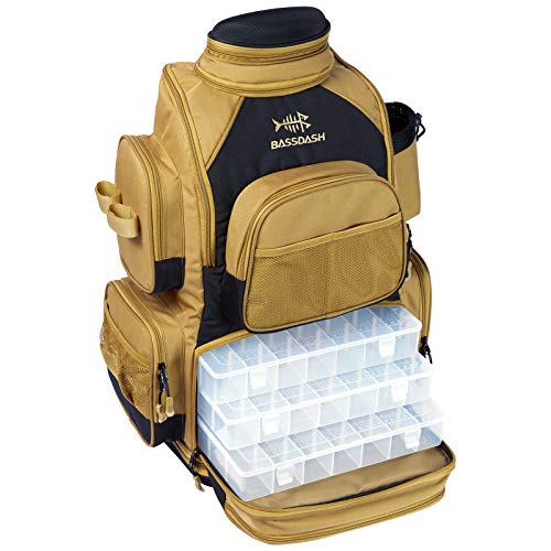BASSDASH Fishing Tackle Backpack Water Resistant Tactical Bag Soft Tackle Box with Rod Holder and Protective Rain Cover -  BF2007-3