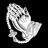 betende Hände Rosenkranz-Symbol Vinyl-Wandaufkleber 54.6x61.8cm Rückstandslos entfernbar Weiß