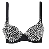 GHAKKE Sexy BHS Frauen Party All-Over Spike Rivet Metallic Punk Dance Push Up BH Nachtclub Kostüme BHS Bralette (Color : Black, Size : 36)