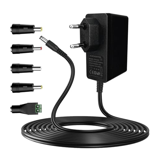 Gonew21 12V Netzteil 2A - Universal Netzteil 12V 2A, 2 Meter langes Kabel AC Adapter Eingang 110-240V 50-60HZ, AusgangNetzteil 24W, 5 Steckernetzteil DC, AC/DC Adapter, LED-Licht, Mehr 12V-Geräte