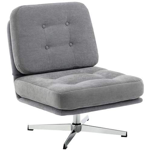 HOMCOM Sessel 360°Drehbarer Loungesessel mit Chenille-Optik, Breiter Sitzfläche, Schneidersitz Polsterstuhl mit Metallbeinen, Gepolstert Relaxsessel Lesesessel für Wohnzimmer, Schlafzimmer, Hellgrau