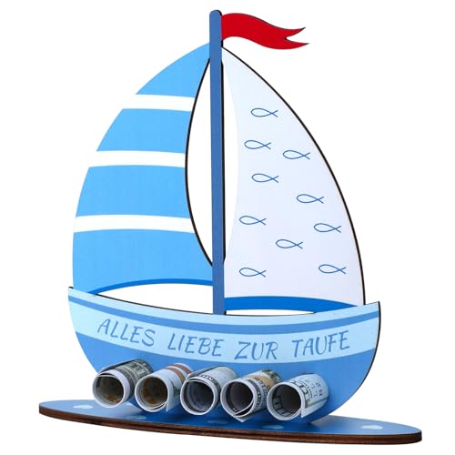 Taufgeschenke Jungen ，geschenke zur taufe，Taufgeschenke Jungen Blau Holz，Geburt Taufe Geldgeschenk，Taufe Geschenk für Mädchen und Jungen-19x16cm. (Blau)