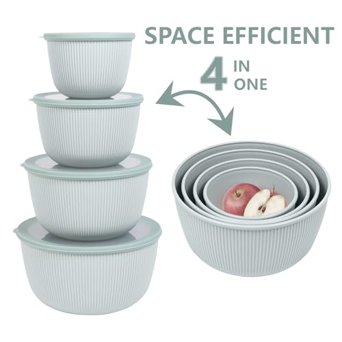 BoxedHome Mixing Bowls Set with Leakproof Silicone Lids, Nesting Salad Bowls for Prepping, Mixing, Serving, Baking, 4.7L/3.2L/2.1L/1.2L, Dishwasher & Microwave Safe, BPA-Free, Set of 4, LightGreen - Image 3