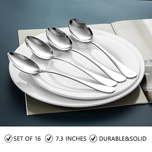 Image of SANTUO 16 Piece Stainless Steel Dinner Spoons Set, 7.3 inch Silverware Set, Table Soup Spoons, Mirror Finish & Dishwasher Safe