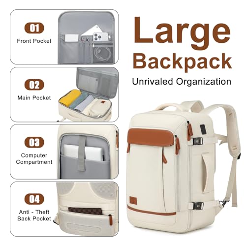 Image of Joyway 20in Carry On Luggage with Cup Holder and USB Port, 25% Expandable Capacity, Smart Suitcase with Anti Slip Wheels and Backpack, Perfect for Men and Women 3 Piece Set White