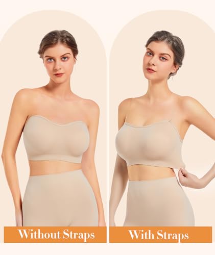 Image of SIMIYA 3 Packs Strapless Bras for Women Removable Pads Clear Wireless Seamless Bandeau Bra Non-Slip Silicone Straps Bra