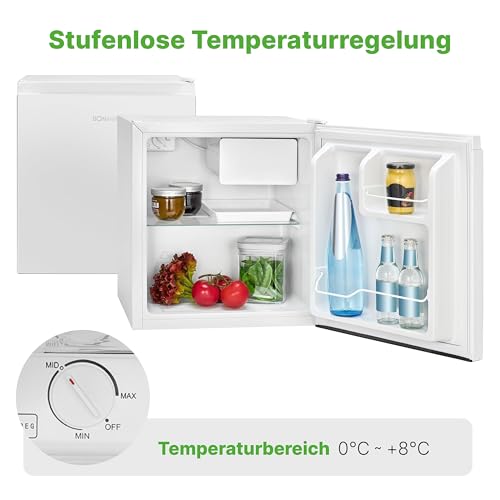 Bomann® Mini Kühlschrank 45L mit Gefrierfach, leise Kühlbox klein für Küche Büro Camping und Gaming, Kühlschrank klein Türanschlag wechselbar - Minikühlschrank Getränkekühlschrank Minibar KB 7245 weiß