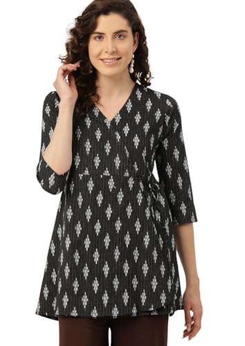 Image of feranoid Floral Print Angrakha 3 Sleeves Flared Kurti