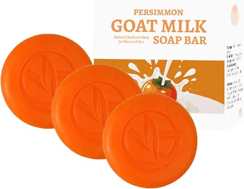 Jabón de Leche de Cabra de Caqui, Limpiador de Baño Desodorante, Pastilla de Jabón de Caqui para Controlar el Olor Corporal, Suaviza la Piel e Ilumina, para Todo Tipo de Piel