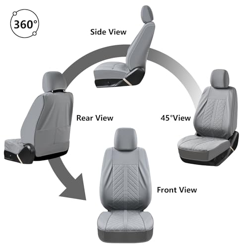 Image of Truckiipa Seat Covers for Tacoma Full Set Leather Truck Seat Covers Waterproof Car Seat Cover Cushion Custom Fit for 2005-2015 Toyota Tacoma Double Crew Cab, Full Set, Gray