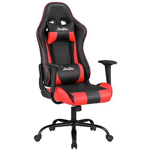 Gaming Chair Office Chair Desk Chair with Lumbar Support Headrest Armrest Task Rolling Swivel Ergonomic E-Sports Adjustable PC Gamer Chair (Red) by BestOffice - Used condition - US$73.58