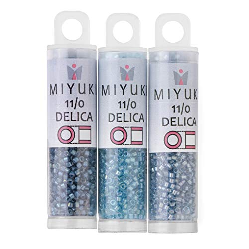 Miyuki Delica Seed Beads Bundle: Size 11/0, Denim Blue Inside Color Lined Palette Collection DB2382, DB2383, DB2384