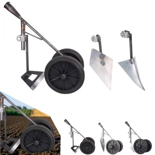 Weeding and Planting Double Wheels Hoe Multi-Functional Soil Loosening/Trenching/Weeding Hand-Pushed Wheel Hoe Tools Power-Assisted Weeding Scarifying Hoes Tiller Gardens and Beds Tools