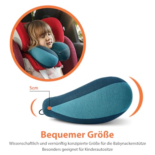INFANZIA Kinder Nackenkissen Kinnstützendes Reisekissen, Verhindert des Vorwärtsfallens des Kopfes, U-förmiges Nackenkissen für Auto, Flugzeug oder Zug, Geschenke für Kinder, Blau