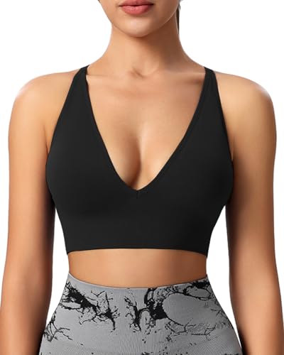Image of Evercute Women's Sports Bras 3 /4 Pack Adjustable Deep V Neck Bras Wireless Spaghetti Strap Criss Cross Padded Low Support Bra