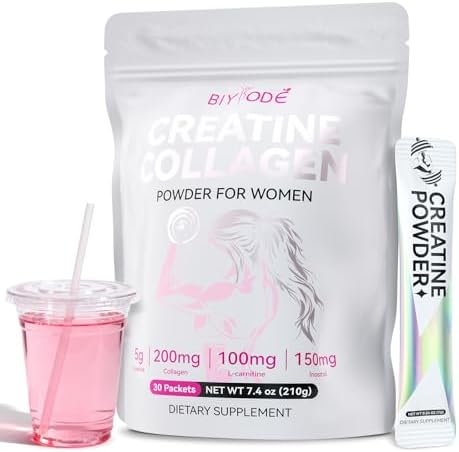 Creatine Powder Sticks for Women: 5g Creatine 200mg Collagen L-Carnitine & Inositol for Workout Recovery & Endurance Support Pink Drink Packets 30 Servings