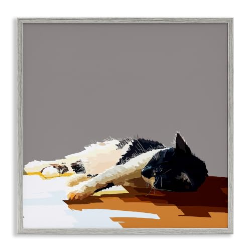 Restful Cat Sunlight Animal Print, 12 x 12 Inch Framed Giclée Print