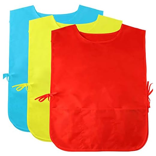 Caydo 3 PCS Middle Size Art Smock for Kids, Water Resistant Children's Painting Smocks with 3 Roomy Pocket for Kids 6 to 10 Years