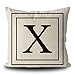 BAGEYOU Federa per cuscino in iuta con lettere nere e lettere a X e strisce con alfabeto inglese iniziale, decorativa quadrata in lino, per letto, divano, 50 x 50 cm, con stampa su entrambi i lati
