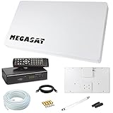 netshop 25 Set: Megasat Flachantenne Profi Line H30 D1 Single inkl. Fensterhalterung + HD Sat Receiver + 10m Kabel + 1x Fensterdurchführung. Neueste Generation mit besten Empfangswerten