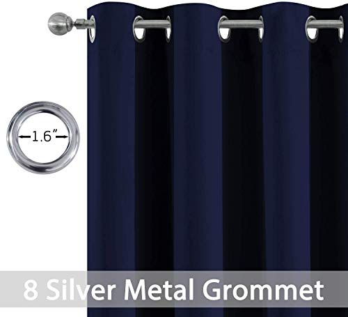 Yakamok Blackout Grommet Curtain Set, Thermal Insulated Light Blocking Window Drapery Bedroom/Living Room, Navy Blue Color, Set of 2, W52 x L96