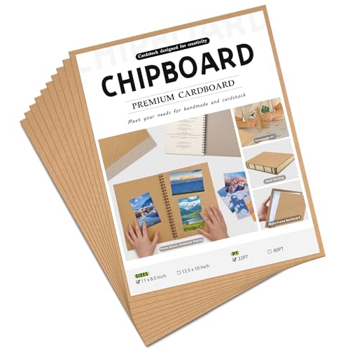 JNENERY 10 Chipboard Sheets 8.5 x 11 22PT Book Board for Bookbinding Cardboard for Crafts Thick Chipboard and Sturdy Kraft Board Thin Cardboard Sheets for DIY Projects Packaging (Kraft)