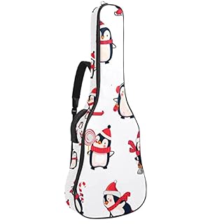 Housse de guitare imperméable Oxford avec motif pingouin dans un chapeau de Père Noël avec bandoulière réglable - Les Beatles, Paul McCartney, John Lennon, RIngo Starr, George Harrison