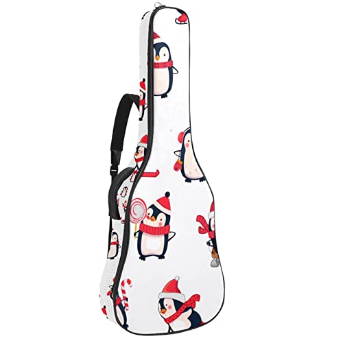 Housse de guitare imperméable Oxford avec motif pingouin dans un chapeau de Père Noël avec bandoulière réglable - Les Beatles, Paul McCartney, John Lennon, RIngo Starr, George Harrison Housse de guitare imperméable Oxford avec motif pingouin dans un chapeau de Père Noël avec bandoulière réglable