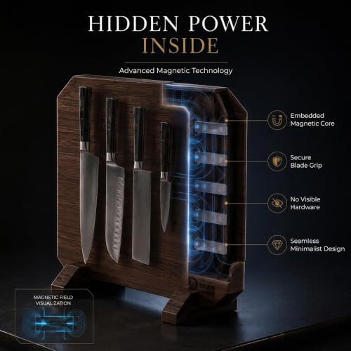Portacuchillos magnético de doble cara, soporte para cuchillos de madera de acacia con imanes potentes, organizador de almacenamiento grueso para encimera de cocina, soporte de gran capacidad para cuchillos de chef miniatura 3