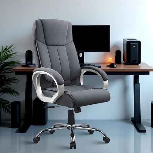 Image of ROSE Kyoto Orthopedic Boss Chair with 3 Years Brand Warranty, Ergonomic Executive Chair Seat, Metallic Base | High Back (Grey, Fabric)
