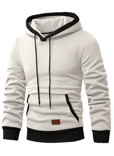 JMIERR Kapuzenpullover Herren Langarm Hoodie Herren Warm Pullover mit Kapuze Casual Kapuzenjacke Hoodie Baumwolle Sweatshirt Kordelzug mit Tasche Weiß M
