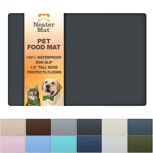 Image of Neater Pet Brands Neater Mat - Waterproof Silicone Pet Bowls Mat - Protect Floors from Food & Water (19 inch x 12 inch, Midnight Black)