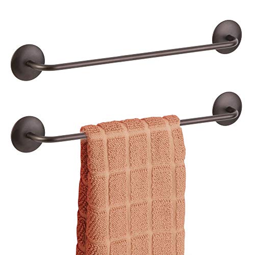 mDesign Decorative Metal Large Towel Bar - Strong Self Adhesive - Storage