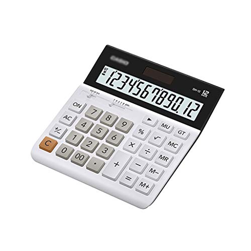Electronics Calculator Desktop 12-Digit Solar Battery Basic Calculator,Solar Battery Dual Power with Large LCD Display Large Keys for Students (Color : White)
