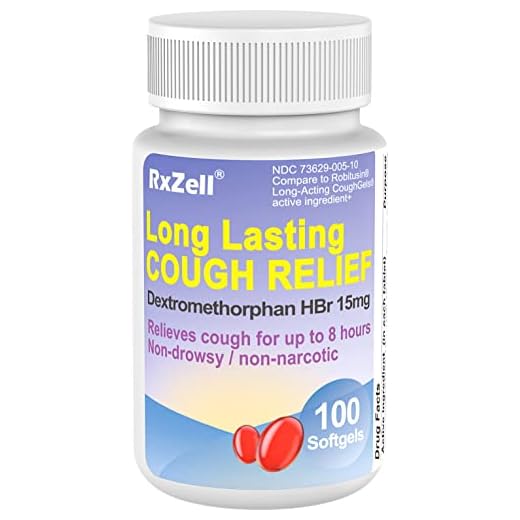 RXZELL Adult Cough Relief, Dextromethorphan HBr 15mg (100 Softgels), 8 Hour Long Lasting, Non-Drowsy, Cough/Bronchial Suppressant