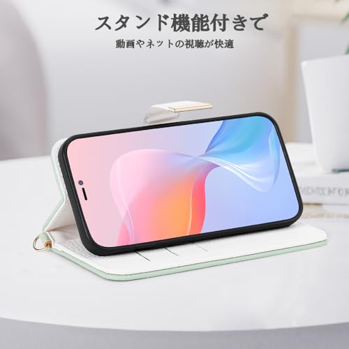 Kahper for iPhone 16e ケース 手帳型 可愛い いphone16e ケース 手帳型 おしゃれ アイフォン16e 財布一体型 スマホケース iPhone 16e ストラップ付き 軽量 衝撃吸収 上質な手触り PUレザー 全面保護 擦り傷防止 防塵 iPhone 16e 携帯カバー マグネット式 スタンド機能 カード収納 大人 女性 人気 6.1インチ（グリーン）