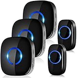 Funkklingel, Funk Türklingel Kabellos Wasserdicht Haustürklingel 300M Reichweite 5 Lautstärkestufen 58 Klingeltöne 3 Plug-in-Empfänger & 2 Sender Schwarz