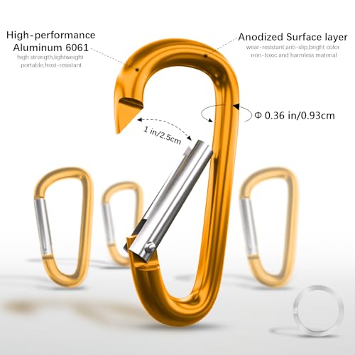 Image of sprookber 4 inch & 5 inch Extra Large Aluminum Carabiner D Ring, Caribeener Clips, Spring Snap Hook for Keychain Clip, Set of 4