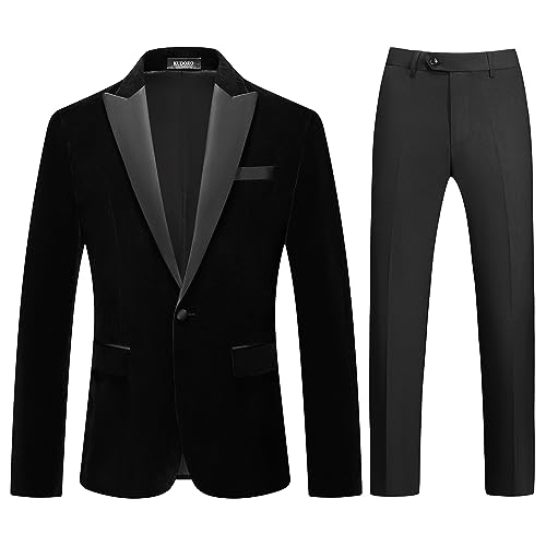 Mens Velvet Suits 2 Piece Slim Fit for Men Tuxedo Blazer Peaked Lapel One Button Wedding Dinner Jacket & Pants Suits