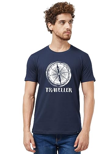 Image of Wear Your Opinion Men's S to 5XL Premium Combed Cotton Printed Half Sleeve T-Shirt (Design : Travel Compass)