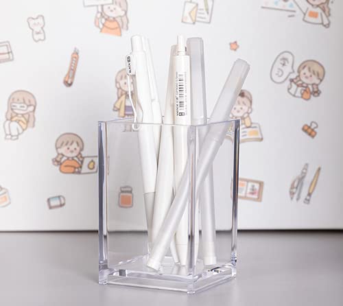 Image of HSYMQ Clear Acrylic Pencil Pen Holder Cup, Clear Makeup Brush Holder, Acrylic Desk Accessories, Stationery Organizer for Office Desk Accessory