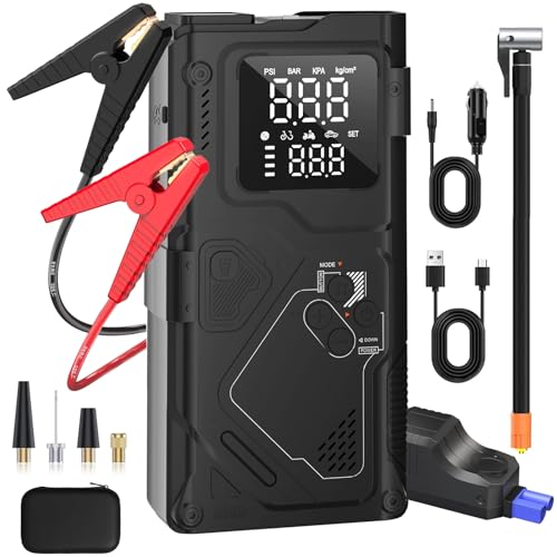 Catálogo de Arrancador de Auto Walmart Top 10. 44 DASHLINE Arrancador de Batería de Coche 3000A Portátil con Compresor de Aire 150PSI, 25000mAh Batería de Alta Capacidad, Jump Starter 12V para Autos Gasolina 10L/Diésel 8L,...