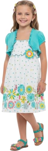 Image of ToBeInStyle Girls Two Piece Short Sleeve Dress and Matching Bolero Crop Cardigan Assorted Prints Cotton Blend Summer Outfit