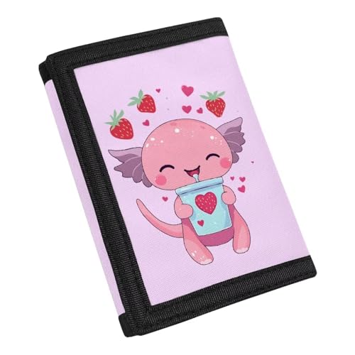 GIFTPUZZ Axolotl Cute Trifold Wallet for Women, Girls, and Kids - Cute Coin Pocket Novelty Wallet, Perfect Holiday Gift for Children Pink2