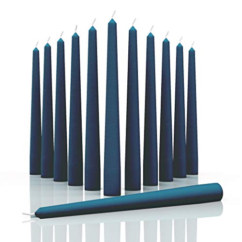 CANDWAX 10 inch Taper Candles Set of 12 - Dripless Taper Candles and Unscented Candlesticks - Perfect as Dinner Candles and Household Candles  Dark Blue Candles