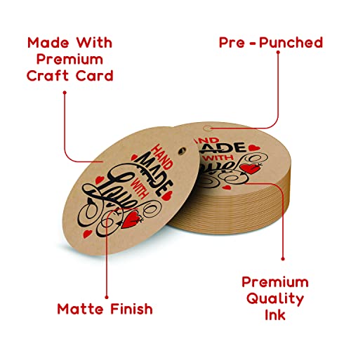Image of Clickedin - 2 Inches Hand Made with Love Craft Tags for Packaging with String 50 Pieces