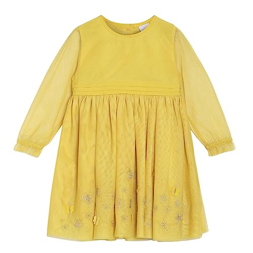 Image of miniklub Baby Round Neck Half Sleeve Woven Polyester Dress (Sulphur Color)